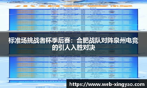 标准场挑战者杯季后赛：合肥战队对阵泉州电竞的引人入胜对决